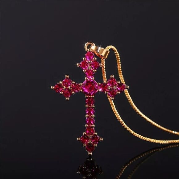 ❤️054❤️ Rose/Red Cross Necklace Pendant for Women & Girl’s Crucifix - Picture 5 of 16